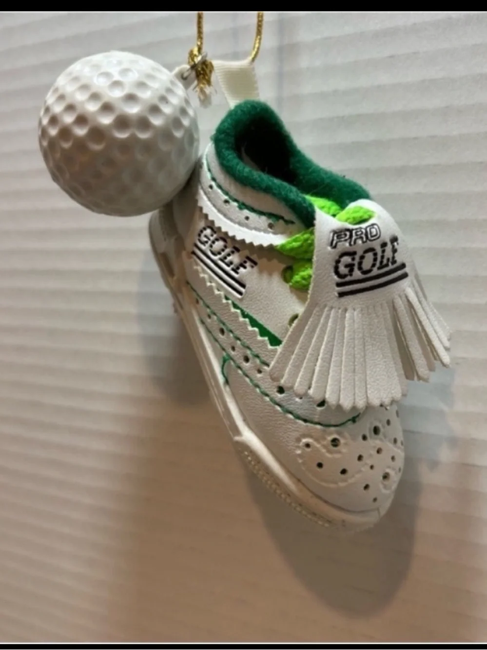 Golf Shoe and Golf Ball Christmas Ornament NEW Present Topper Decor White Green